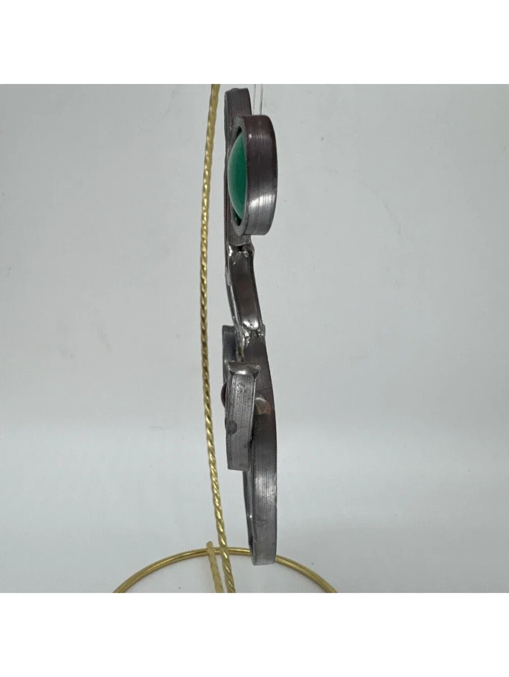 2 Vintage Handmade Stained Glass Suncatcher Ornaments Santa Candle Lantern Bow